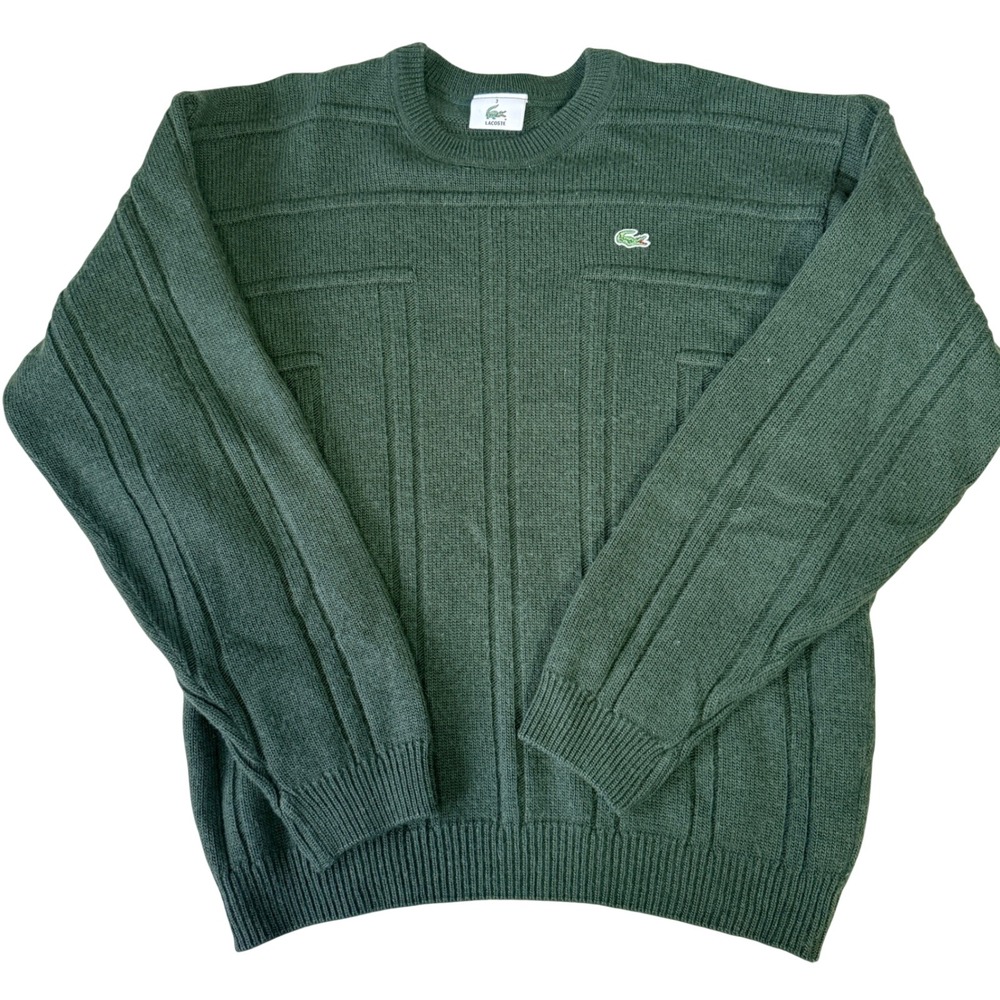 Lacoste‎ 90s Men's Green Knit Crewneck Sweater Alligator Logo Textured Size 3